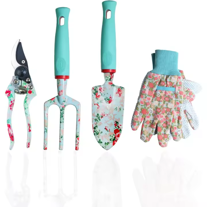 Juego De Jardinería, Juego De Herramientas De Jardinería De 4 Piezas, Juego De Jardinería para Mujer, Podadoras, Guantes, Paleta, Verde - 1