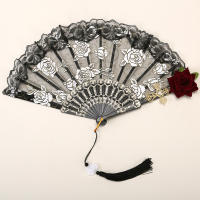 Abanico De Mano Lolita Gótico Victoriano Para Mujer Vintage Negro Blanco Rojo Rosa De Bambú Para Cosplay Fiestas De Halloween - details 2
