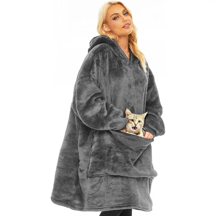 Sudadera tipo manta, sudadera con capucha de gran tamaño, manta portátil, suave, cálida y cómoda, bolsillo frontal gigante para hombres, mujeres, adolescentes y amigos - 1