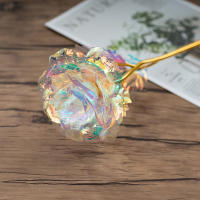 5/10pcs Flores De Rosa Artificiales Colores Luminosos Con Película De Oro Bouquet Sin Luces Sin Caja De Regalo Simulación Arco Iris Para Decoración De Hoteles Día De La Madre - details 6