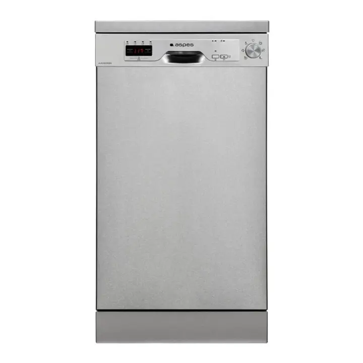 Aspes - Lavavajillas AJ104501EDX de 45 cm para cocina compacta, 10 cubiertos, clase energética E, consumo 11 L/ciclo y nivel sonoro 47 dB, acabado inox - 1