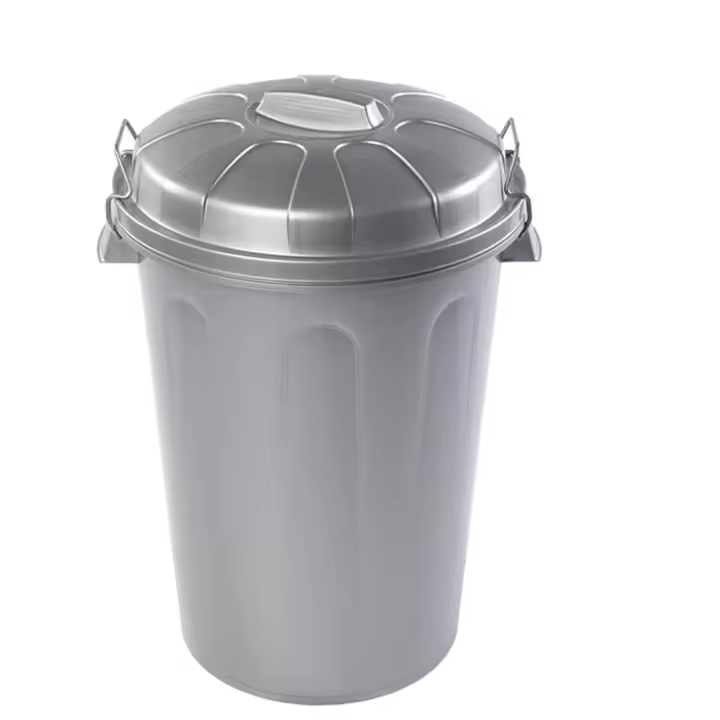 Tradineur - Cubo de basura con tapa y asas metálicas, contenedor de residuos de plástico, papelera, reciclaje, industrial, fabricado en España (Plata, 100 litros, 57 x 74,5 x 52 cm) - 1
