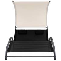 vidaXL Tumbona doble con toldo textilene Negro, Crema, Taupé Sillas de Exterior Ideal para jardín, playa, piscina, terraza Tumbona Piscina Tumbonas Playa Tumbonas Jardín Exterior - details 0