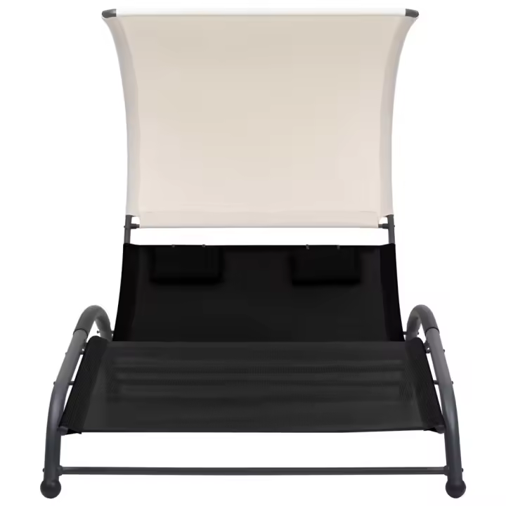 vidaXL Tumbona doble con toldo textilene Negro, Crema, Taupé Sillas de Exterior Ideal para jardín, playa, piscina, terraza Tumbona Piscina Tumbonas Playa Tumbonas Jardín Exterior - 1