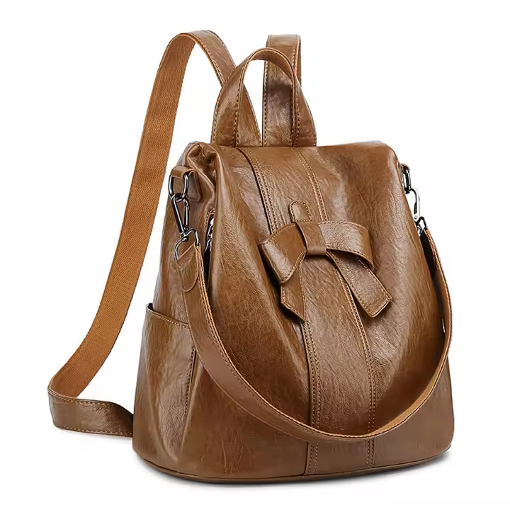 Mochila para Mujer, Bolso de hombre de Piel syntética antirobo, Bolso informal con lazo, Bolso de mano, lidero y Elega, multibolsillo - 1