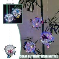 Outdoor Solar Lights, Colorful Garden Lights with Butterflies, Hanging Round Ball Lamp, Waterproof Woven Lamp Decorative Night Lights (ZYH) Multicolor - details 0