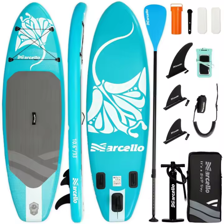 Marcello Sports Manta - Kit Tabla Paddle Surf 320 x 80 x 15 cm, con remo ajustable, 3 quillas, hinchador, mochila y kit de reparación - 1