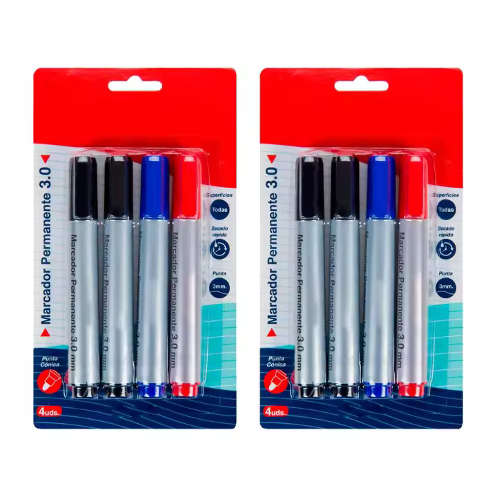 Tradineur - Pack de 8 rotuladores permanentes, punta de 3 mm, secado rápido, resistente al agua, bricolaje, manualidades, color aleatorio. - 1