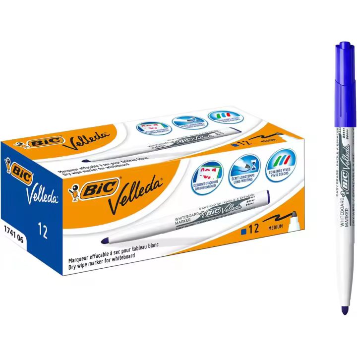 BIC Velleda 1741 Rotulador para Pizarra con Punta Media Azul (Caja de 12 Uds.) - 1