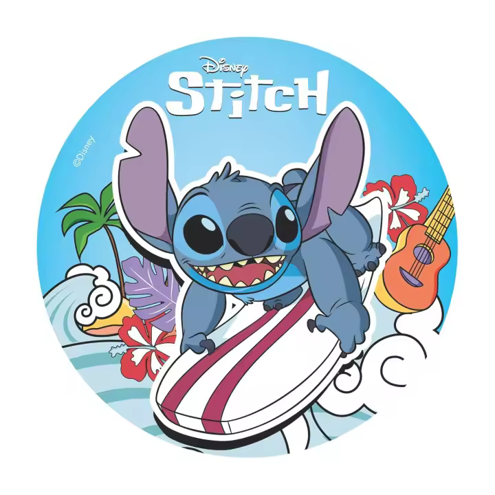 dekora - Oblea Comestible de Stitch - Disco Redondo de 20 cm para Decoración de Tartas - Ideal para Cumpleaños y Fiestas Infantiles - Oblea para Tarta Sin Azúcares - 1