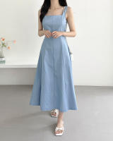 Vestido Largo De Hombros Sin Mangas Estilo Francés Vintage Para Mujer REALEFT Verano 2025 Vestido A-Line Recto Casual De Cuello Cuadrado Midi Zipper - details 5