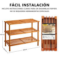 EasySpeed Zapatero de Madera con 3 Alturas,Soporte para Calzado, Almacenamiento Toallas, Ropa, Medidas 63 x 48,5 x 26,5 CM Color Cerezo - details 2