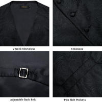 Chaleco Formal Para Hombre Negro Con Paisley Cuello Con Corbata Lazo Handkerchief Cufflinks Para Boda Prom Tuxedo Vestido De Noche - details 1