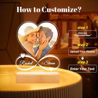 Portarretratos personalizable con fotos y corazón, regalo de aniversario para parejas, para hombres y mujeres, placa de acrílico con luz nocturna, regalo para Navidad y boda para él y para ella, Versión USB tricolor (regulable) - details 0
