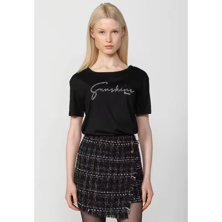 Koroshi Camiseta manga corta con cuello redondo y estampado de brillo color negro | Toque fresco - 1