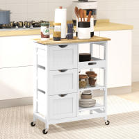 HOMCOM Carro de Cocina, Carrito Auxiliar con Ruedas, Tablero de Madera, 3 Cajones, 2 Estantes Abiertos y Bandeja Extraíble, para Comedor Salón, 67x37x85,5 cm, Blanco - details 1