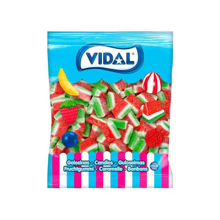 Tajadas de Sandía Vidal - Delicioso Snack de Sandía con Cobertura Pica 1 Kg (Sin Gluten, Sin Grasa) - Vidal Golosinas - 1