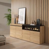 Skraut Home - Mueble Aparador - Melamina de alta calidad - Fuego led efecto 3d - Veteado de madera con Tacto poroso - Estilo Moderno Elegante - 203x35x75cm - Acabado color Roble y Negro - details 0