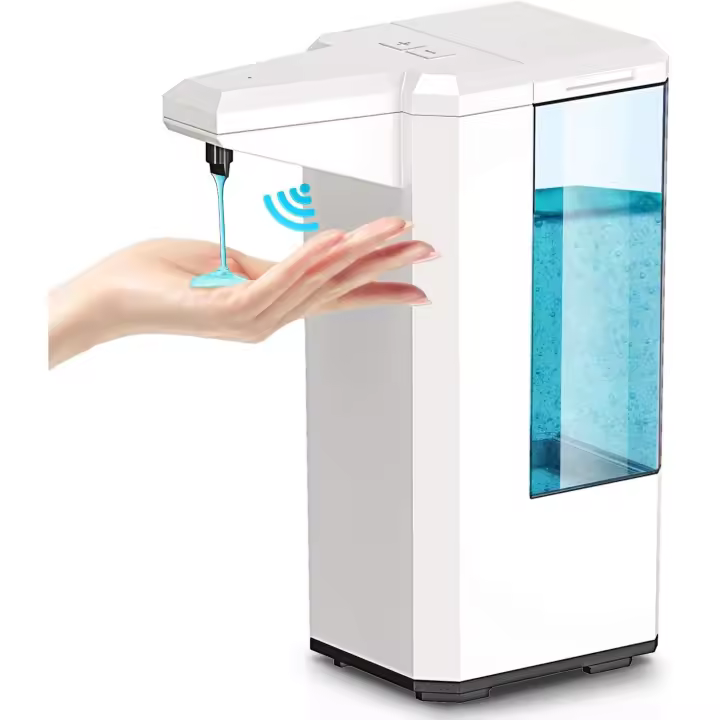Dispensador de jabón automático de 500 ml, sensor de movimiento infrarrojo con 5 niveles de volumen ajustables, funciona con pilas (no incluidas), bandeja de agua visible para cocina/baño - 1