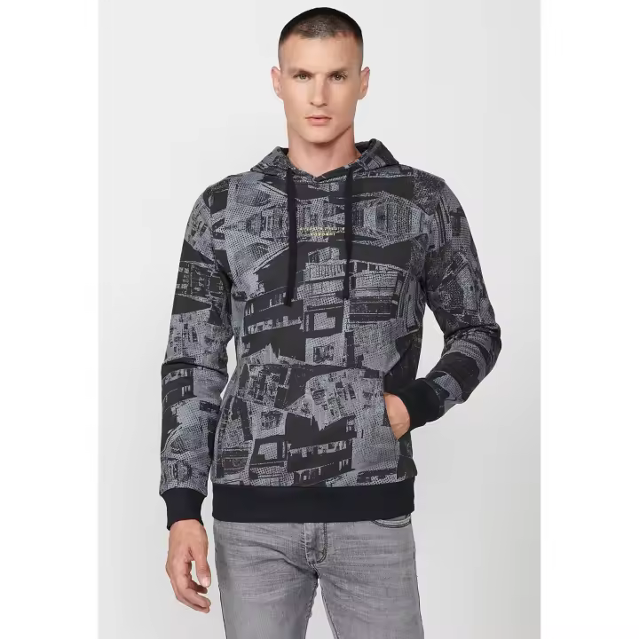 Koroshi Sudadera de manga larga y cuello con capucha con detalle delantero y bolsillos delanteros para hombre de color gris - 1