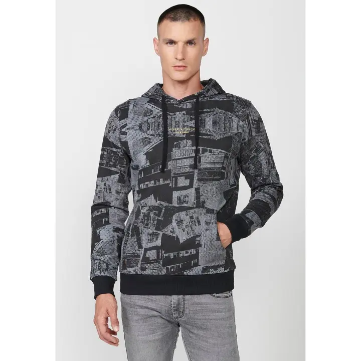 Koroshi Sudadera de manga larga y cuello con capucha con detalle delantero y bolsillos delanteros para hombre de color gris - 1