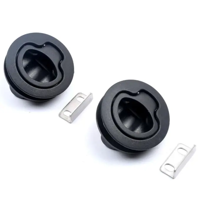 Lot de 2 loquets à tirette ronds de 6,35 mm pour pont de bateau, camping-car, armoire, tiroir (noir)- - 1