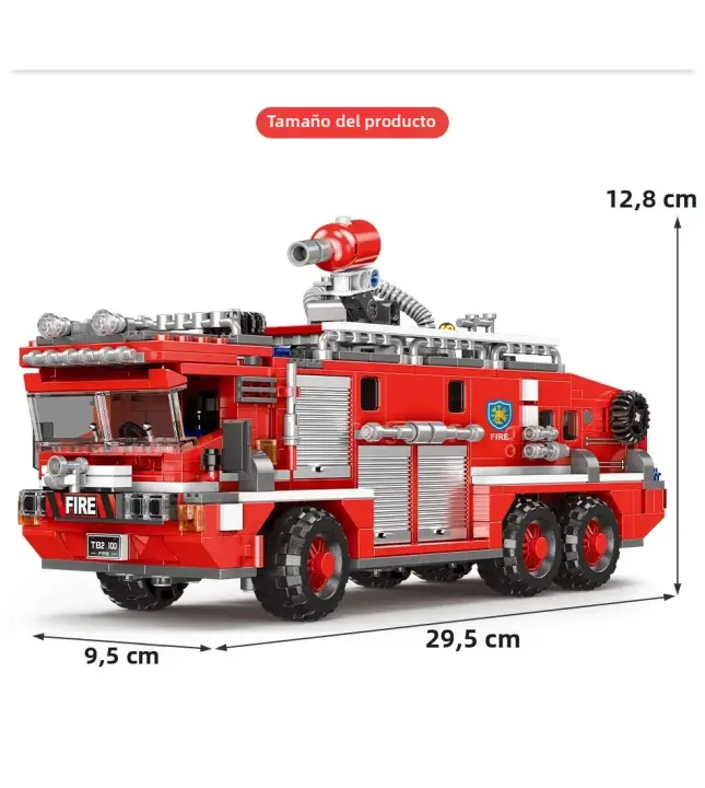 MOC Technical City Ladder Firetruck Building Blocks Set Policiales Con Camión De Agua Para Niños Juguetes De Bloques De Construcción - 1