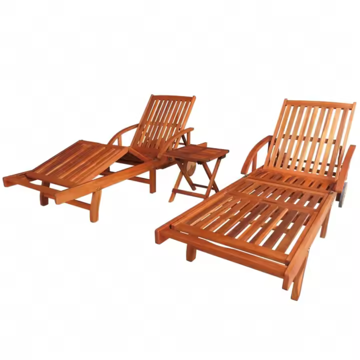 vidaXL Tumbonas 2 unidades y mesita madera maciza de acacia Sillas de Exterior Ideal para jardín, playa, piscina, terraza Tumbona Piscina Tumbonas Playa Tumbonas Jardín Exterior - 1
