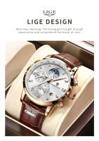 Reloj LIGE Para Hombre Militar Moda Cronógrafo Deportivo Impermeable Con Fase Lunar Cuarzo Cuero Resistente Al Choque Display De Roman Numeral - details 1