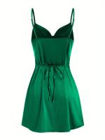 Vestido De Satén Va Va Voom Para Mujer 2024 Con Suspensión En La Cintura Estilo Sexy Y Club Manga Espagueti Largo Hasta La Rodilla - details 30
