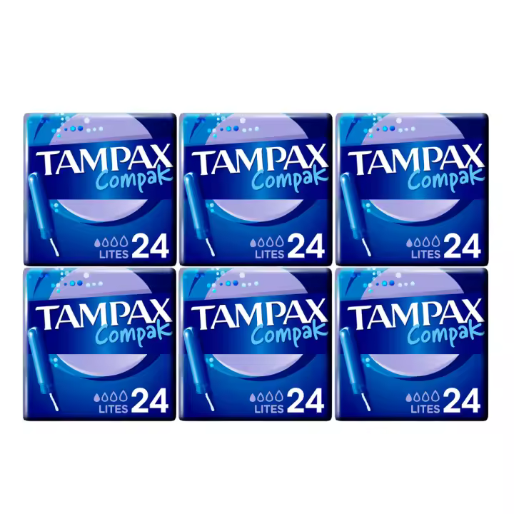 Tampax Compak Lites Tampones Con Aplicador, Protección Y Comodidad Durante Tu Periodo.  | 6 packs de 24 unidades - 1