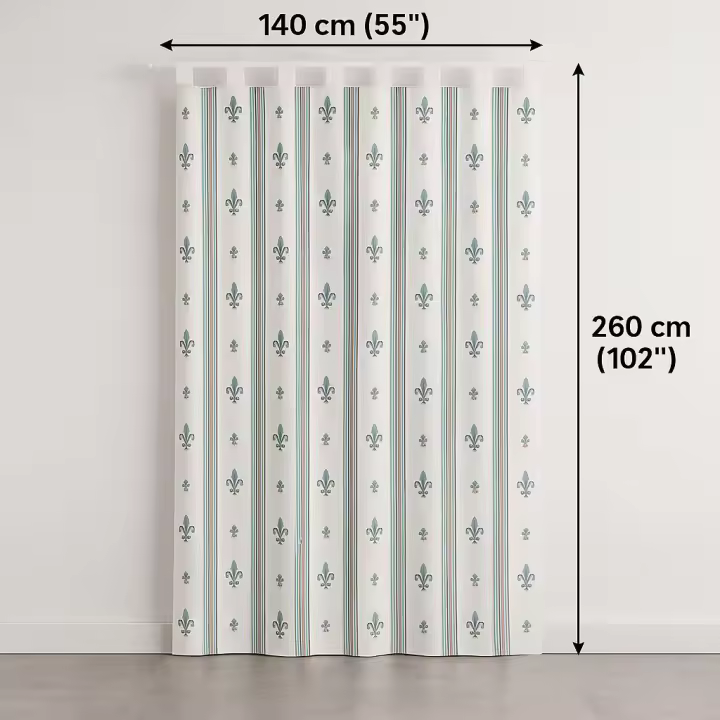 Cortina alpujarreña decorativa 140x260 cm con diseño flor de lis Verde – Tejido jacquard de algodón y poliéster con dibujo permanente – Estilo rústico para casas de pueblo, cocinas, patios y salones – Fabricada en España – OEKO-TEX - 1