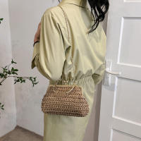 Bolso De Noche Elegante Para Mujer Con Cadena Dorada Bolso De Mano Tejido Manual Para Fiesta Banquete Clutch De Hombro Cruzado - details 25