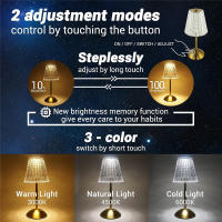 Lámpara De Mesa Recargable De Cristal Con Luz Nocturna 3 Colores Ajustables LED Táctil Portátil Para Dormitorio Y Sala De Estar - details 16