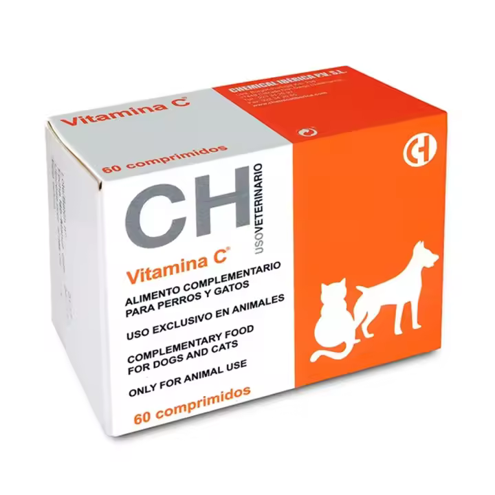Vitamina C 60 comprimidos suplemento antioxidante que fortalece el sistema inmunológico y mejora la salud general de perros y gatos Chemical Ibérica - 1
