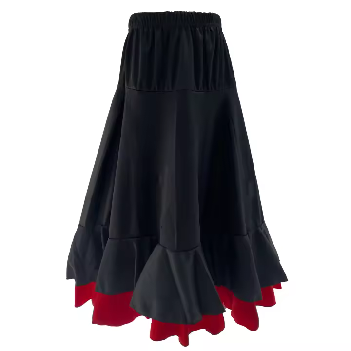Falda Flamenca Niña de Dos Volante, Falda Baile Flamenco Niña Negro para Disfraz de Sevillana - 1