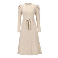 Vestido Casual Diario Para Mujer Con Mangas Burbuja Cintura Alta Ajustada Y Volante Medio Largo De Tejido Knit Moda Avanzada Y Única - details 19