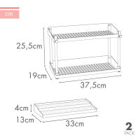 Max Home Pack 2 especieros de doble altura con bandeja extraíble, 37,5x19x25,5 cm, blanco y gris, ganchos frontales para colgar utensilios, estante especiero, organizador botes pequeños cocina, estable, almacenaje cocina - details 3