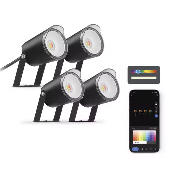 Ksix pack 4 smartled outdoor focos led rgbwic - ip65 - control por app - instalacion facil - 1