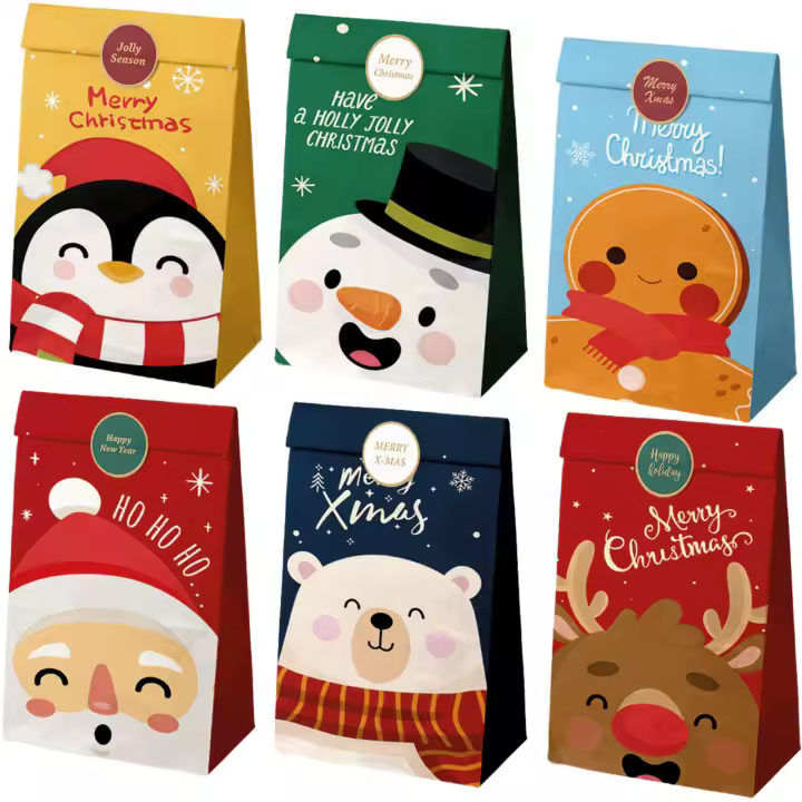 Dohe - Bolsas Regalos Navidad (12 uds.) - 12 Pegatinas para Cierre, Tamaño Pequeño 12x22 cm, 6 Diseños, Bolsas Rellenables para Fiestas, Cumpleaños, Chuches, Galletas, Dulces - 1