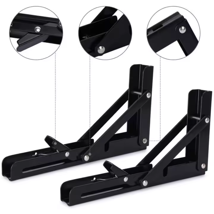 2PCS Soporte de estante plegable negro Soporte de consola plegable para mesa Estante de pared Soporte de carga de 50 kg Soporte plegable de 200 mm Estante de pared Soporte plegable resistente - 1