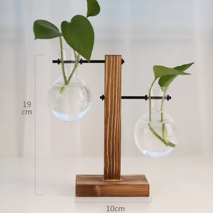 Vaso De Vidrio Verde De Piña Con Marco De Madera Creativo Vaso Hidroponico Para Arreglo Floral Decoración De Escritorio Hogar - 1