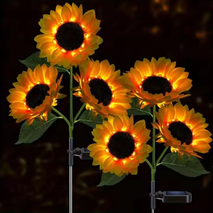 1pc Luz De Girasol Solar Con 3 Cabezas Palillo De Jardín Decorativo Impermeable LED Para Patio Jardín Yard - 1