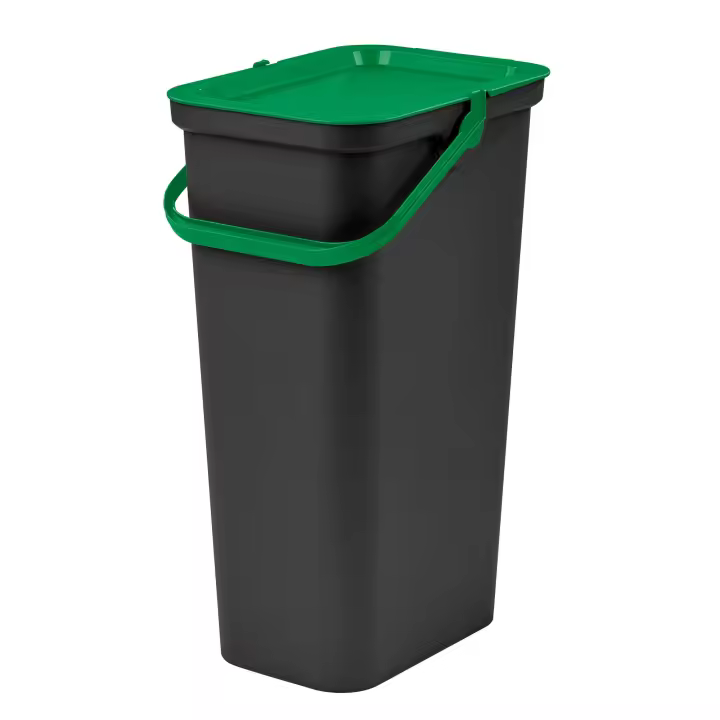 Tontarelli Papelera MODA 40L con Asa - Cubo Negro con Tapa ámbar - 1