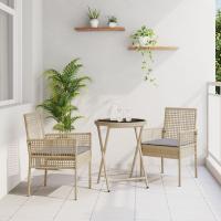 Conjunto de Bistro de Jardín de 3 Piezas vidaXL con Cojines Beige de Poliratán - details 0