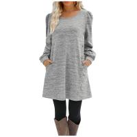 Vestido Casual De Mujer Verano 2024 Cuello Redondo Manga Larga Botones Color Sólido A-Line Largo Hasta La Rodilla Polyester - details 2
