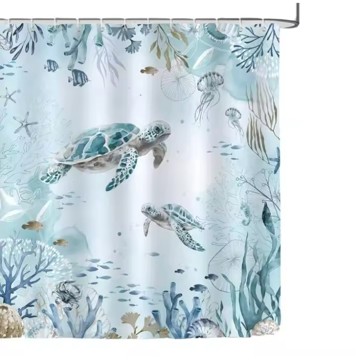 Cortina de Ducha Tortuga Marina Océano Azul Bajo El Mar Cortinas de Baño de Poliéster Impermeable Antimoho Lavable Cortina Ducha 180x200 cm con 12 Ganchos - 1