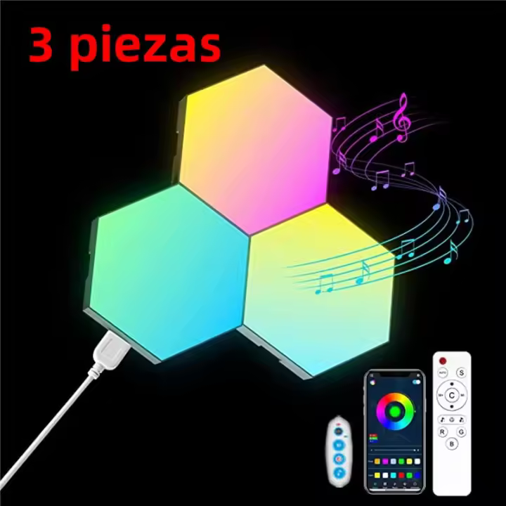 Luz De Noche LED RGB Hexagonal Bluetooth Control Remoto Por App Decoración Para Habitación Juego De Computadora Luz De Pared Multicolor - 1