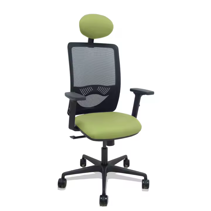 Silla Zulema sincro malla negra asiento bali verde oliva brazos 2D ruedas 65mm cabecero - 1