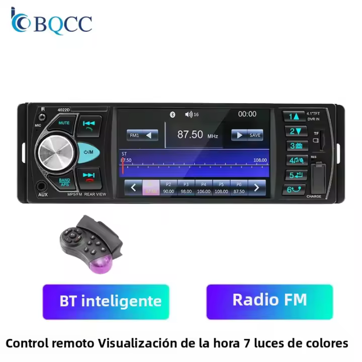BQCC Jugador De Vídeo Para Coche Con Pantalla HD IPS De 4.1 Pulgadas Control Por Bluetooth FM USB AUX Luz Colorida Radio Vehicular Universal - 1